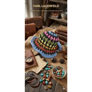 Karl Lagerfeld Paris Striped Bucket Hat | Multicolor Crochet Straw